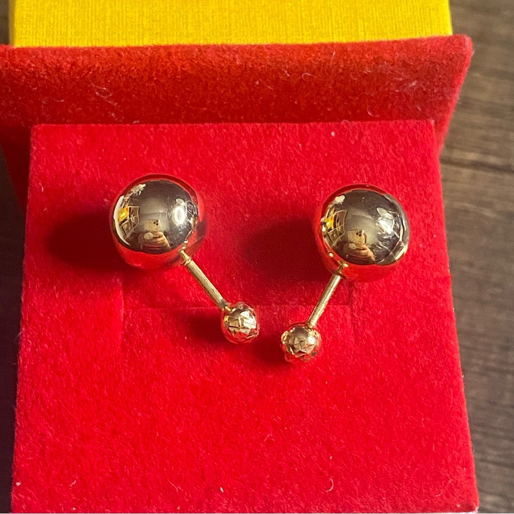 Real 18K Gold Double-Back Ball Stud Earrings